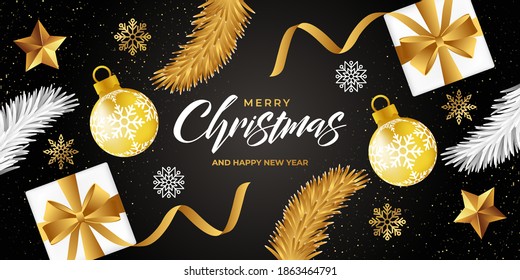 Merry Christmas Banner Background vector. Christmas vector Background with decorative element illustration. Merry christmas and Happy new year vector design template for poster, greeting card, banner
