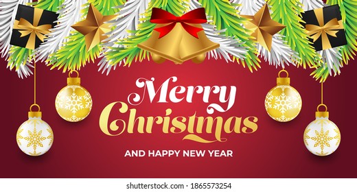Merry Christmas Banner Background Vector. Vector de Navidad Fondo con ilustración de elemento decorativo. Feliz navidad y feliz diseño de vectores de año nuevo para afiches, tarjetas de felicitación, banner