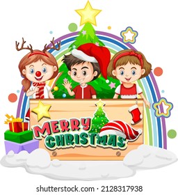 Merry Christmas banner with children  illustration