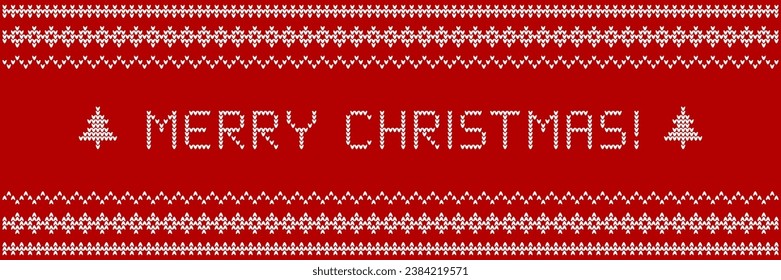 Merry Christmas! Banner concept as knitwear textile design with pattern and letters knitted into it.