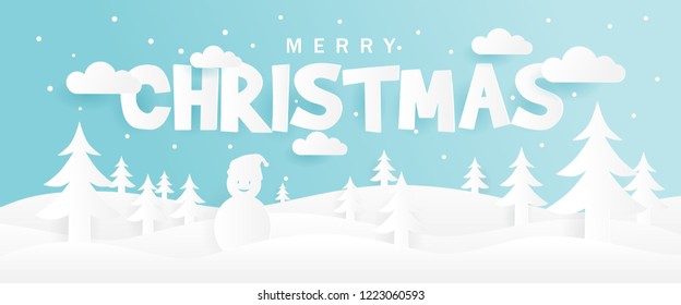 Merry Christmas Banner concept with paper style