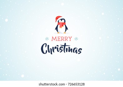 Merry Christmas banner with cute penguin