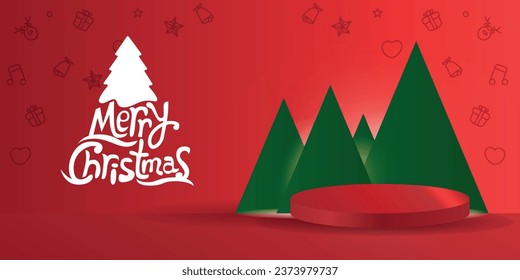 Merry Christmas banner with cylindrical shape product display