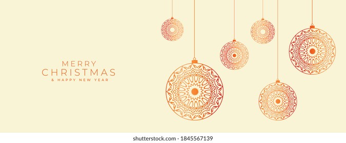 merry christmas banner with decorative baubles design