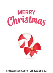 Merry Christmas banner design with candy cane and a handwriting message. Merry Christmas greeting card design. Vector illustration.