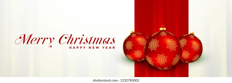 merry christmas banner design with red xmas balls