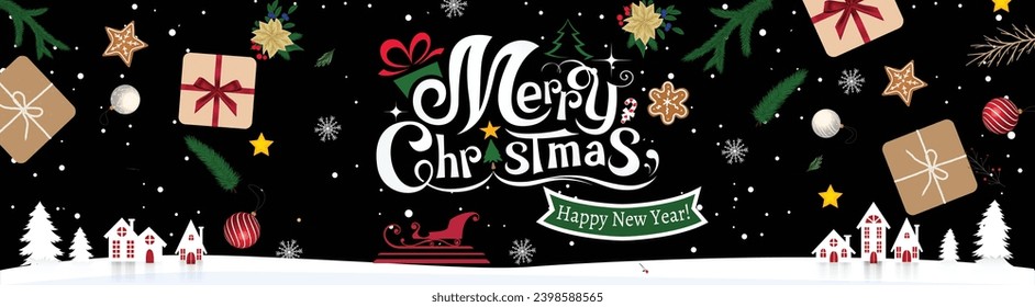 Merry Christmas Banner with Christmas elements