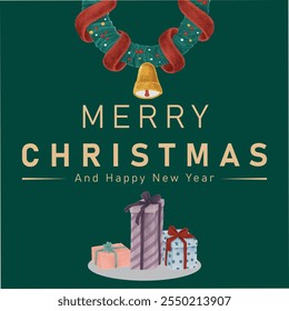 Merry Christmas Banner with Christmas elements Background Illustration. Happy Merry Christmas Lettering. Trendy Festive Banner with Christmas Light Decoration. eps vector background decorative art. 