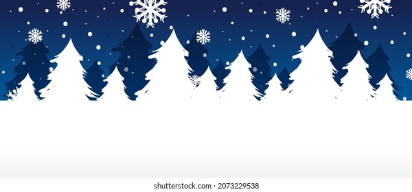 Merry Christmas banner with empty white pine silhouette illustration