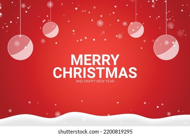 Merry Christmas Banner With Falling Snowflake And Hanging Ball. Holiday. Happy New Year. Celebration Banner. Poster. Vector
