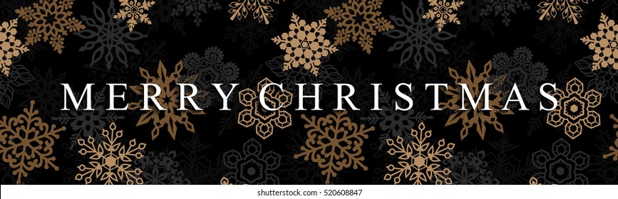 Merry Christmas banner with gold snowflakes