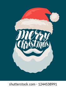 Merry Christmas, banner or greeting card. Santa Claus. Lettering vector illustration