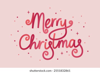 Merry Christmas banner with hand written lettering. Holiday calligraphy. Red gradient Christmas text. Flat vector illustration isolated on pink background