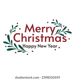 Merry Christmas banner. Christmas holly berry leaves isolated. Cute holly isolated on white background. Vector illustration. Template.