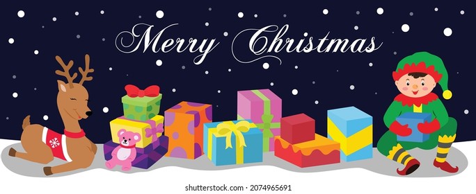 Merry Christmas banner with illustration of Christmas elements. Xmas background. vector illustration.