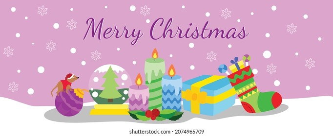 Merry Christmas banner with illustration of Christmas elements. Xmas background. vector illustration.