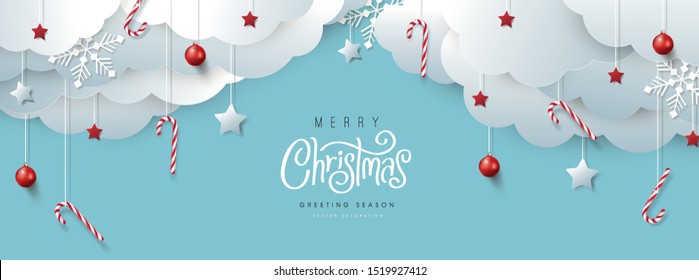 Merry Christmas banner or party invitation background. Merry Christmas vector text Calligraphic Lettering Vector illustration. 