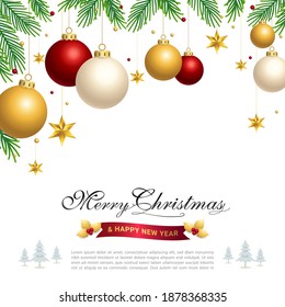 Merry Christmas banner poster or backdrop template with festive elements border