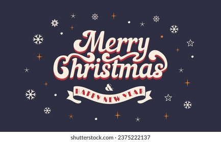 Merry Christmas banner, poster. Christmas emblem. Happy New Year Greeting card, flyer, poster, tag design. Print for T-shirt. Vector illustration.