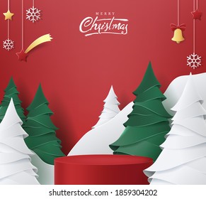 Merry Christmas banner with product display cylindrical shape