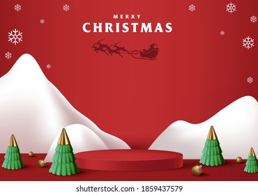 Merry Christmas banner with product display cylindrical shape