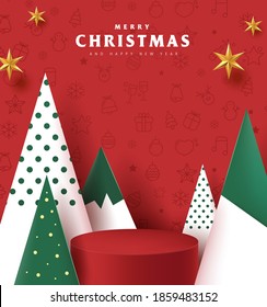 Merry Christmas banner with product display cylindrical shape