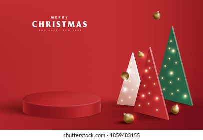 Merry Christmas banner with product display cylindrical shape