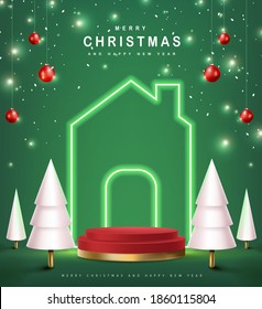 Merry Christmas banner with product display cylindrical shape
