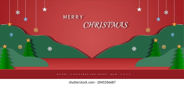 Merry Christmas banner with product display cylindrical shape