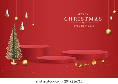 Merry Christmas banner with product display cylindrical shape