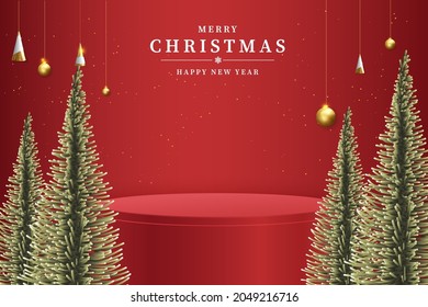 Merry Christmas banner with product display cylindrical shape