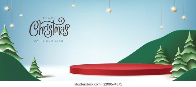 Merry Christmas banner with product display 