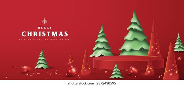 Merry Christmas banner with product display cylindrical shape and Ceramic Christmas Tree Candle Holder Christmas Lights 
