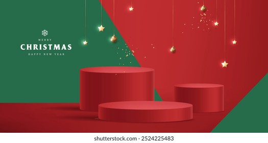 Merry Christmas banner with product display cylindrical shape 