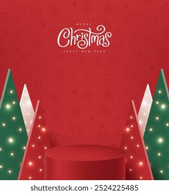 Merry Christmas banner with product display cylindrical shape