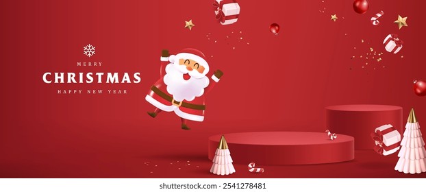 Merry Christmas banner with product display cylindrical shape 