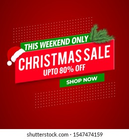 Merry Christmas banner red and sale template