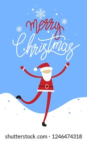 Merry Christmas banner. Santa Claus and Hand drawn lettering text.. Flat modern design.