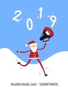 Merry Christmas banner. Santa Claus and Hand drawn lettering text.. Flat modern design.