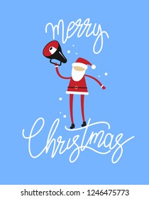 Merry Christmas banner. Santa Claus and Hand drawn lettering text.. Flat modern design.