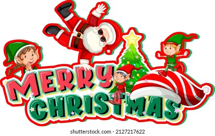 Merry Christmas banner with Santa Claus and elves illustration