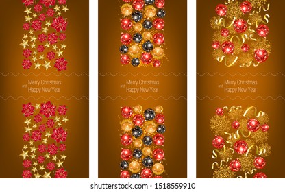 Merry Christmas banner set with baubles on orange ground. Calligraphy with decorative design can be used for invitations, post cards, announcements
