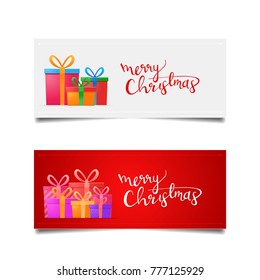 Merry Christmas banner set with colorful presents 