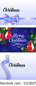 Merry Christmas banner set with fir and ribbon. Decorative design can be used for invitations, post cards, announcements