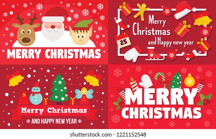 Merry christmas banner set. Flat illustration of merry christmas vector banner set for web design