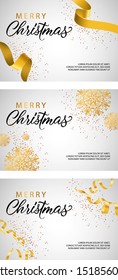 Merry Christmas banner set with snowflakes and ribbons. Calligraphy with decorative design can be used for invitations, post cards, announcements