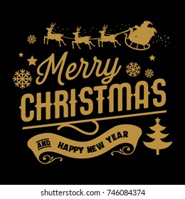 Merry Christmas banner with silhouette of Santa Claus in a sleigh, Vector