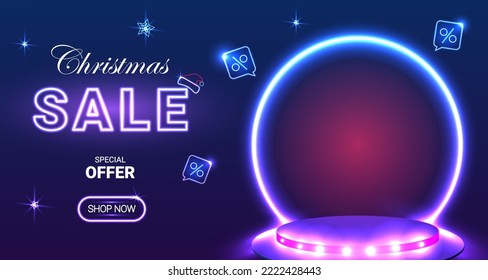 Merry Christmas banner studio table room product display with copy space