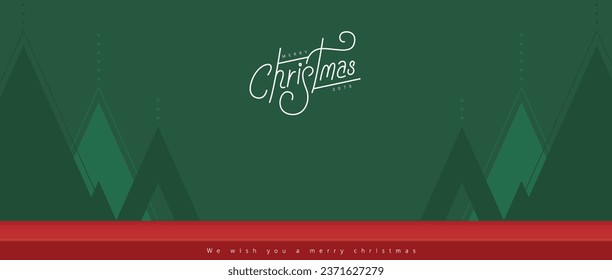 Merry Christmas banner studio table room product display with copy space and christmas tree abstract background