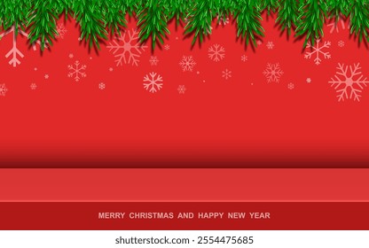 Merry Christmas banner studio table room product display with copy space